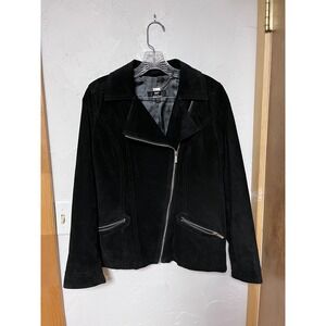 Dennis Basso Suede Leather Motorcycle Jacket Black Moto Biker Zip Size Small